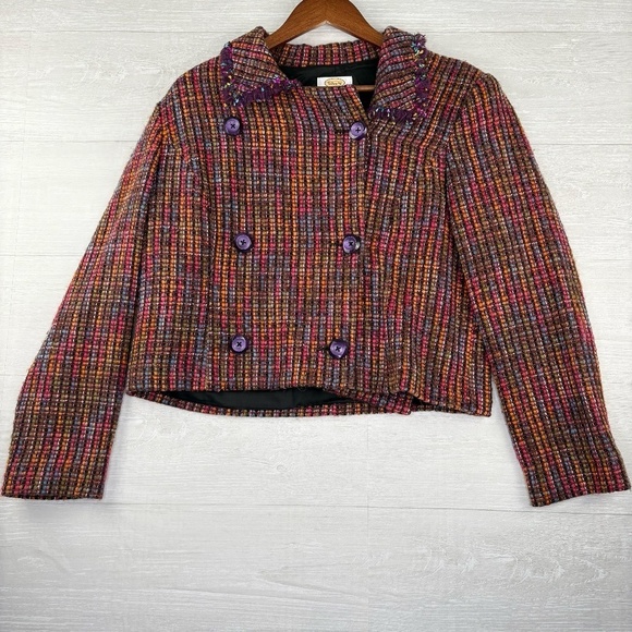 VTG Women's Talbots Wool Blend Multicolor Tweed Double Breasted Blazer Sz14P - Picture 2 of 10